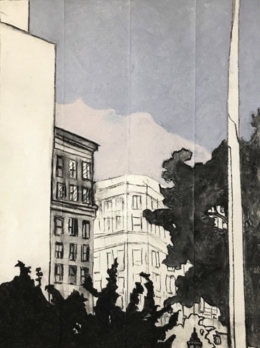 Madison Square Park Skyline (on loan);
charcoal and oil pastel on paper, 24 x 18" Madison Square Park Skyline (on loan);
charcoal and oil pastel on paper, 24 x 18"